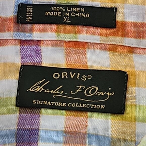 Orvis Signature Collection 100% Linen Shirt Men's XL Multicolor Plaid LS EUC - Picture 6 of 13